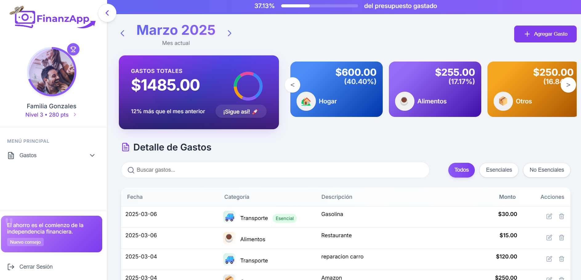 Dashboard intuitivo mostrando gráficos y estadísticas financieras